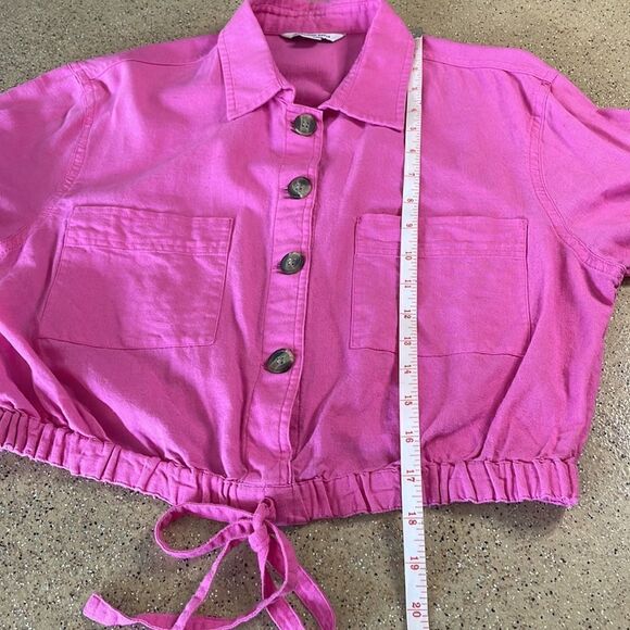 Barbiecore Bubblegum Pink Linen Blend Pullover Shirt / Shacket - Picture 13 of 16
